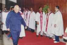 Faculty members in convocation robes at the 41st convocation, 2004