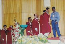 Students stand in line at the 41st convocation, 2004