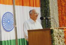 A close-up shot of Prof. M. S. Ananth delivering a speech at the 60th Republic Day event, 2009
