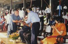Prof. M. S. Ananth receives a bouquet of flowers at the 12th Inter-IIT Staff Sports Meet, 2004
