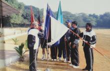 The various Indian Institutes of Technology (IITs) members and flags at the 12th Inter-IIT Staff Sports Meet 2004