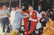 Prof. M. S. Ananth is presented a garland of flowers at the 12th Inter-IIT Staff Sports Meet, 2004
