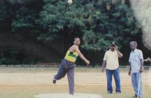 A person competes in discus throw at the 12th Inter-IIT Staff Sports Meet, 2004