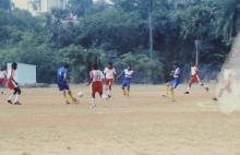 People participate in a football match at the 12th Inter-IIT Staff Sports Meet, 2004