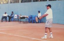 A tennis match in progress at the 12th Inter-IIT Staff Sports Meet, 2004