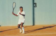 A tennis match in progress at the 12th Inter-IIT Staff Sports Meet, 2004