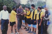People congratulate kabaddi players at the 12th Inter-IIT Staff Sports Meet, 2004