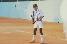 A tennis match in progress at the 12th Inter-IIT Staff Sports Meet, 2004
