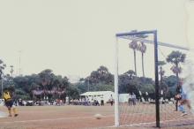 A shot of the football in motion during a match at the 12th Inter-IIT Staff Sports Meet, 2004