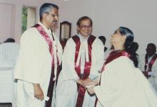 Faculty members in conversation at the 42nd Convocation, 2005