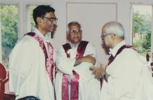 Faculty members in conversation at the 42nd Convocation, 2005