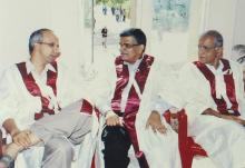 Faculty members conversing with each other at the 42nd Convocation, 2005