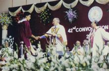 Prof. M. S. Ananth congratulates a student at the 42nd Convocation, 2005