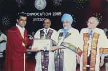 A student receives a degree at the 42nd Convocation, 2005