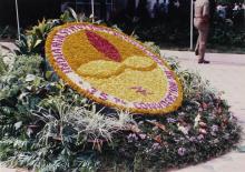 The front of Student Activities Centre (SAC) decorated with the IIT Madras logo, 1998