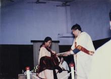 Prof. R. Natarajan hands over a degree to a student during the 35th Convocation, 1998