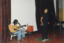 Students performing a musical number at Saarang 2000