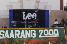Participants perform with their band at the Open Air Theatre during the Saarang 2000 cultural event
