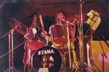 The drummer of the headlining band at the ‘Fusion Nite’ event performs at Saarang 2000