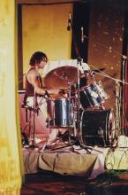 The drummer of the headlining band of the ‘Fusion Nite’ event performs at Saarang 2000