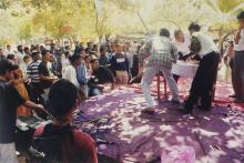 Students participate in an arm wrestling competition at Saarang 2000