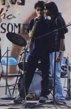 Students performing at an outdoor music event at the Saarang 2000 cultural festival
