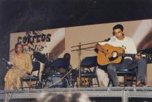 Students perform at an outdoor music event at the Saarang 2000 cultural festival