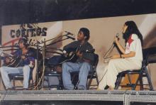 Students perform at an outdoor music event at the Saarang 2000 cultural festival