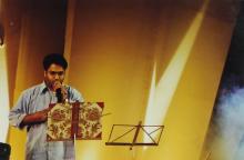 A vocalist performs during the ‘Lite Music Nite’ programme at Saarang 2000