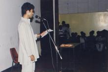 A vocalist  performs at an event held at the Saarang 2000 cultural festival