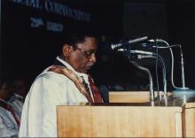 Registrar A. Swamidurai speaks at the 2001 Special Convocation