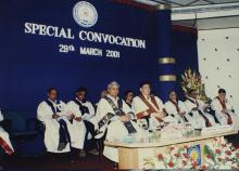 On the dais at the Special Convocation, 2001