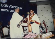 Prof. R. Natarajan congratulates Dr. Gururaj Deshpande at the 2001 Special Convocation