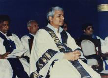 A close-up shot of Dr. Gururaj Deshpande at the 2001 Special Convocation 