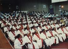 A photograph of the audience at the 2001 Special Convocation