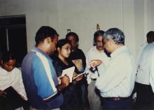 Dr. Gururaj Deshpande speaks to members of the press, Special Convocation (2001)