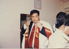 Prof. R. Natarajan wears his convocation robes, 38th Convocation (2001)
