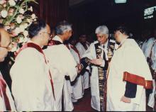 Mr. Azim Premji shakes hands with faculty members, 38th Convocation (2001)