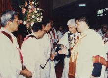 Mr. Azim Premji shakes hands with a faculty member, 38th Convocation (2001)
