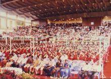 A photograph of the graduating students and the audience at the 38th Convocation, 2001