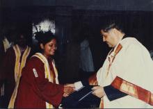 Prof. R. Natarajan presents a degree to a student at the 38th Convocation, 2001