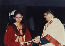 A student receives a degree at the 38th Convocation, 2001