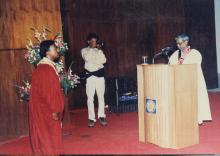 A student waits to receive a degree during the 38th Convocation (2001)