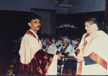 A student receives a degree at the 38th Convocation, 2001