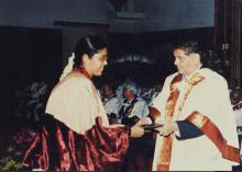 A student receives a degree at the 38th Convocation, 2001