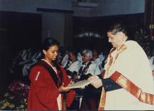 Prof. R. Natarajan presents a degree to a student at the 38th Convocation, 2001