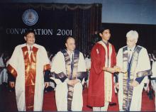 Prof. R. Natarajan, Mr. Krishnaswamy Kasturirangan, a Prize winner and Mr. Azim Premji pose for a photograph at the 38th Convocation (2001)