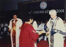 A Prize-winning student is felicitated by Mr. Azim Premji at the 38th Convocation (2001)