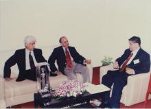 Mr. Azim Premji, Mr. Krishnaswamy Kasturirangan and Prof. R. Natarajan converse after the 38th Convocation (2001)