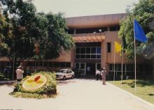 A photograph taken in front of the Student Activities Centre (SAC) at the 39th Convocation, 2002